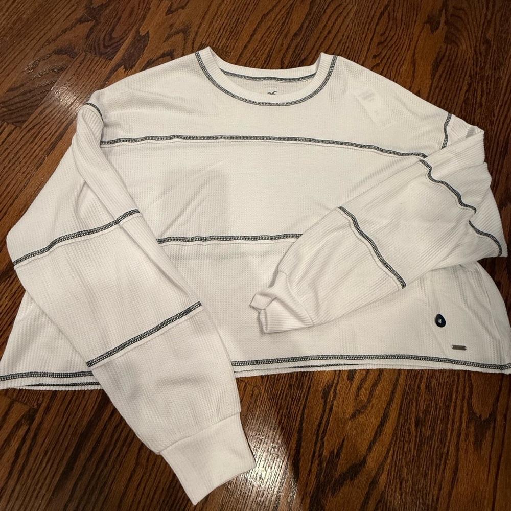 Hollister White and Gray Long Sleeve Tee